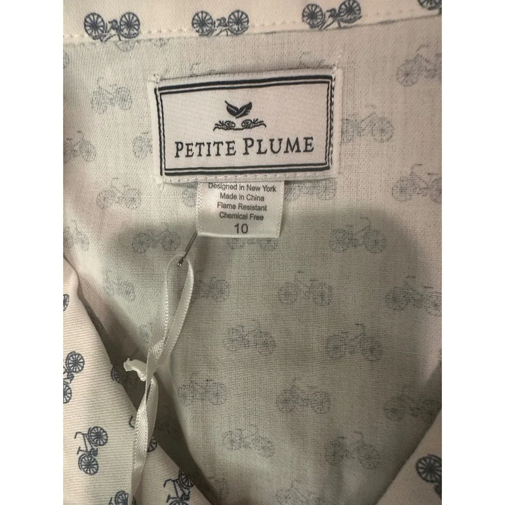 Petite Plume Boys Bicyclette Pajama Set White Blue Bicycle Print Size 10 NEW